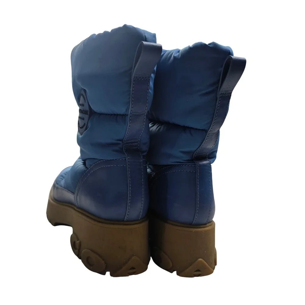 Coach Puffer Snow Boots Women Blue Leather Nylon‎ Platform Lug Sole Good